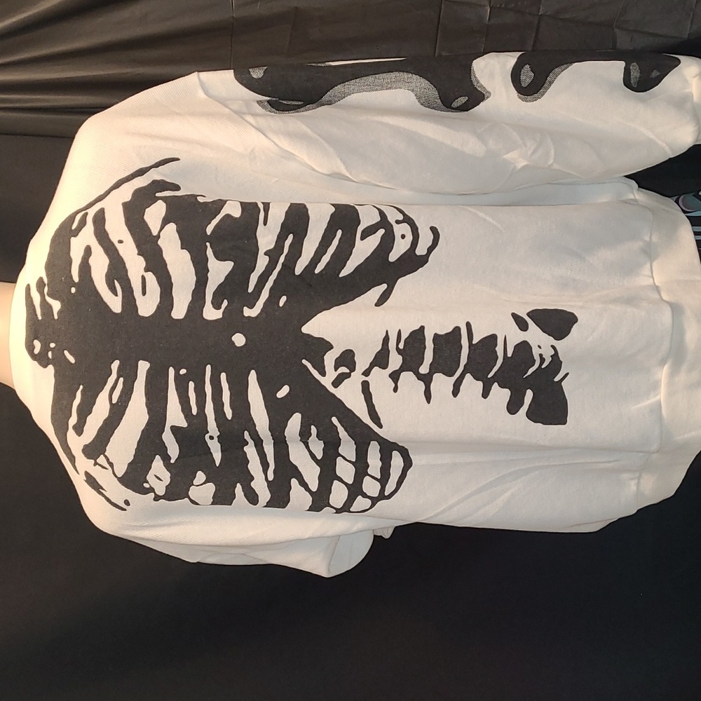 White Sweatshirt with Black Skeleton Logo On Back And Arms Size XL